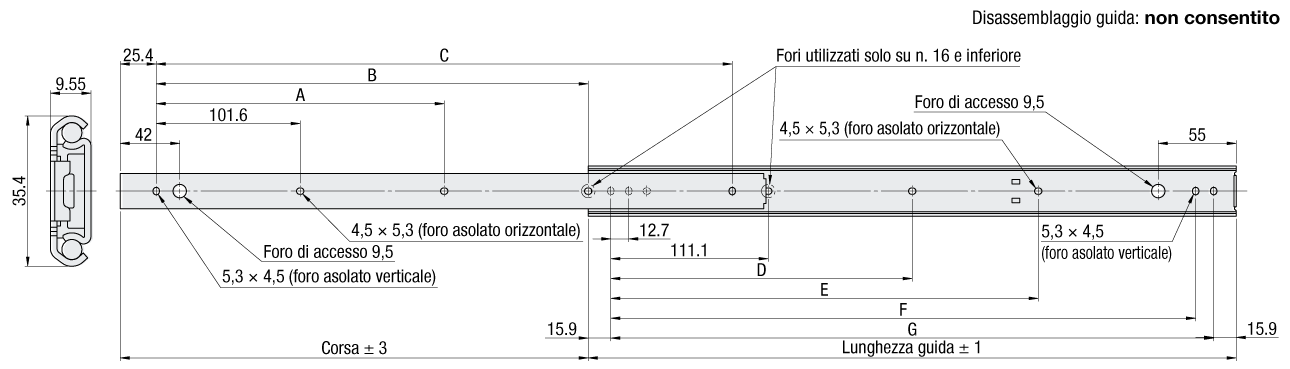 Guide di scorrimento telescopiche/Carico medio/in acciaio inox/a due pezzi:Immagine relativa