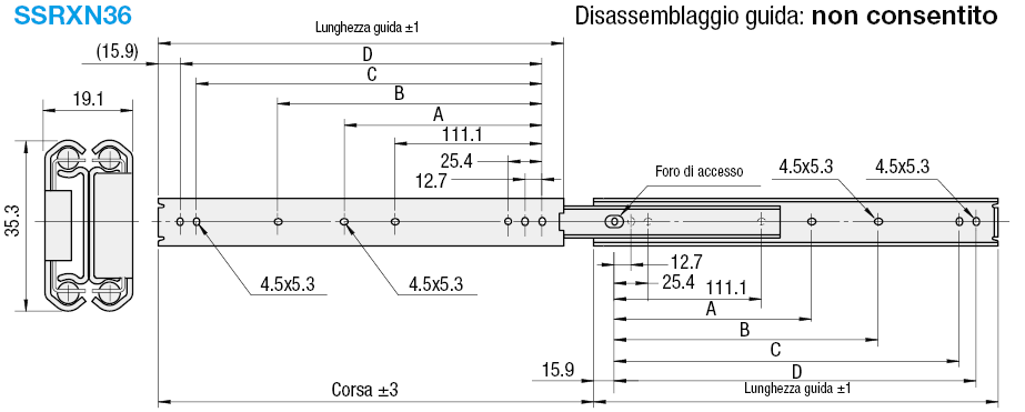 Guide di scorrimento telescopiche - Carico medio, in acciaio inox, a tre pezzi:Immagine relativa