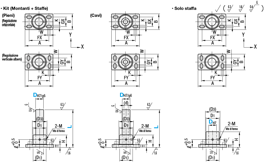 Kit supporto - Con flangia quadrata e fori asolati per regolazione su asse X:Immagine relativa