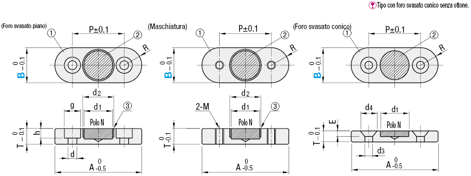 Magneti/Con supporto ovale/foro svasato piano/maschiati:Immagine relativa