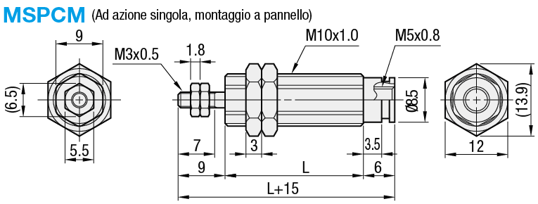 Cilindri pneumatici/Montaggio a pannello/ad azione singola:Immagine relativa