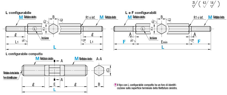 Barre di accoppiamento teste a snodo/Filettatura sui due lati:Immagine relativa