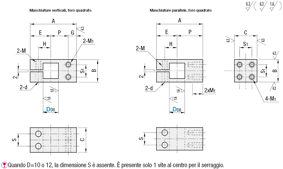 Morsetti/Foro quadrato/maschiati perpendicolari:Immagine relativa