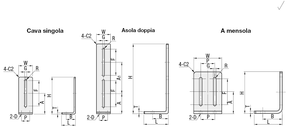 Raccordi per tubi in acciaio/Staffe ad angolo a L/cava singola,doppia:Immagine relativa