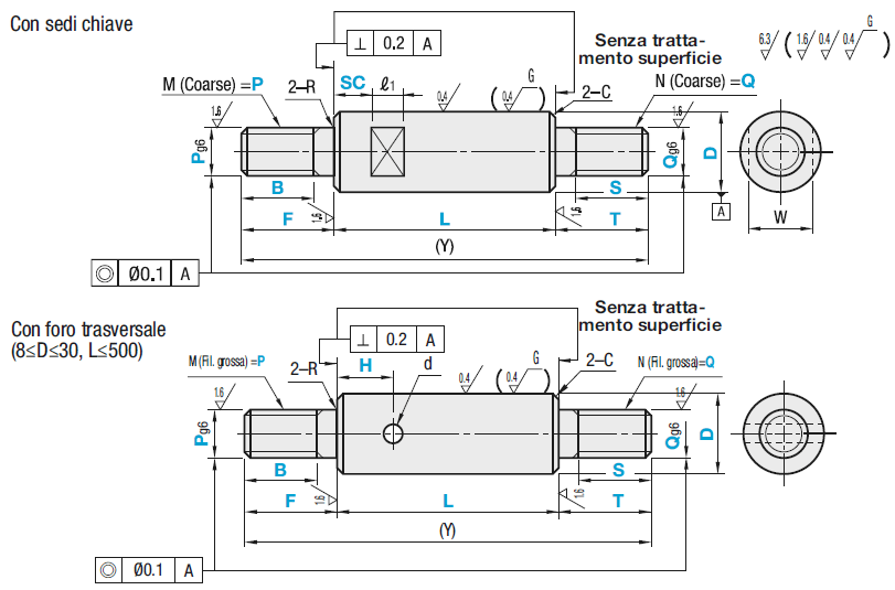 Filettatura sui due lati con sedi chiave/foro trasversale:Immagine relativa