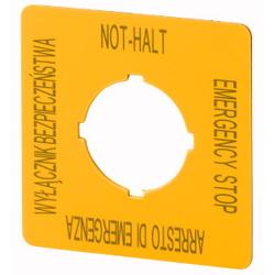 Etichetta, spegnimento di emergenza, H x L = 50 × 50 mm, gialla, PL, EN, DE, IT