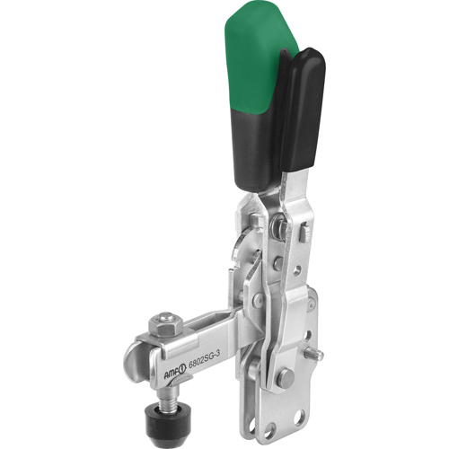 Vertical Toggle Clamp with Green Handle and Safety Latch, 6802SG