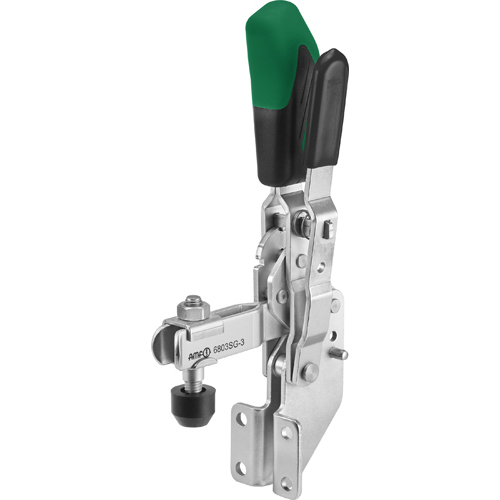 Vertical Toggle Clamp with Green Handle and Safety Latch, 6803SG