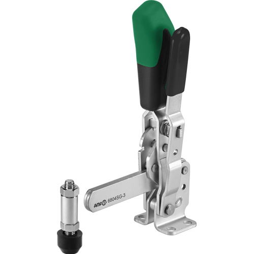 Vertical Toggle Clamp with Green Handle and Safety Latch, 6804SG