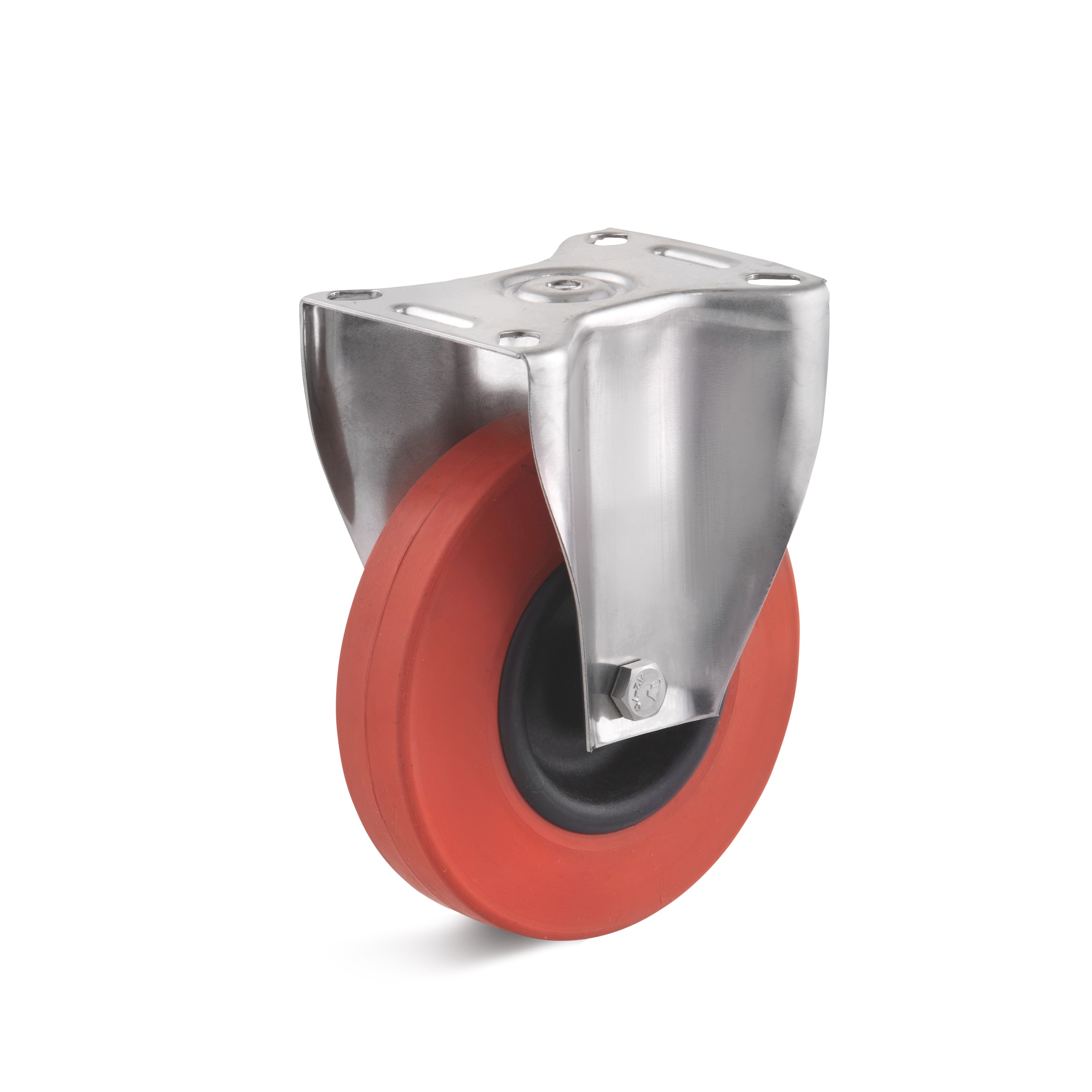 Stainless steel fixed castor with heat-resistant rubber wheel