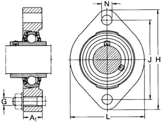 Unità SKF a flangia quadra a due bulloni, Ferro grigia, ovale, tipo FYTF