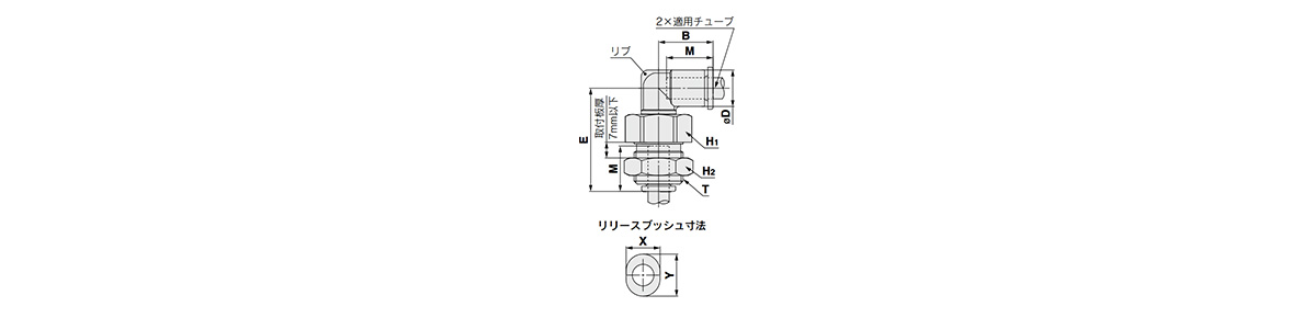Bulkhead Male Elbow KQ2LE outline drawing 