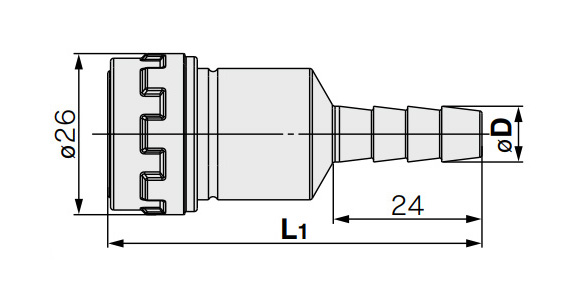 Barb Fitting Type (For Rubber Hoses) dimensional drawing (Units: mm) 