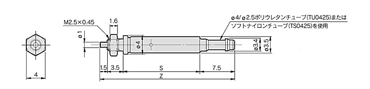 Tube internal diameter 2.5 mm / CJ1B2-□SU4 dimensional drawing