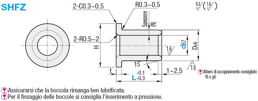 Boccole senza olio/In bronzo/con flangia:Immagine relativa