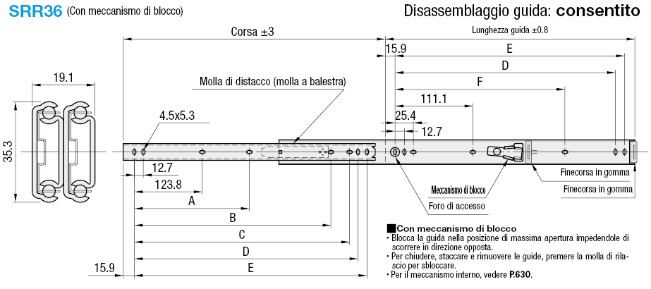 Guide di scorrimento telescopiche / Con meccanismo di blocco, di MISUMI  (SRR3628) | MISUMI Online Shop - Scegliere, configurare, ordinare