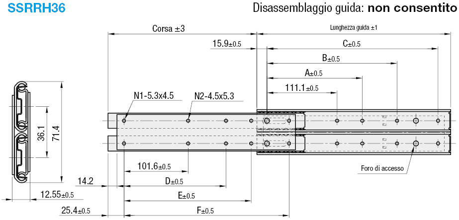 Guide di scorrimento telescopiche/A 2 pezzi per carico pesante/in acciaio inox:Immagine relativa