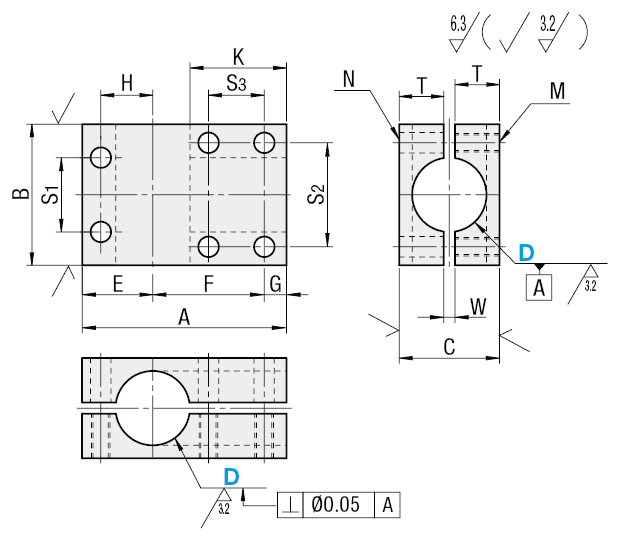 In due pezzi/configurazione perpendicolare/diametro uguale:Immagine relativa