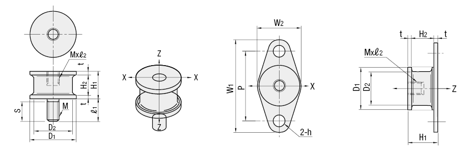 Supporti in gomma antivibrazioni/Maschiatura su un lato/piastra di fermo sull'altro:Immagine relativa