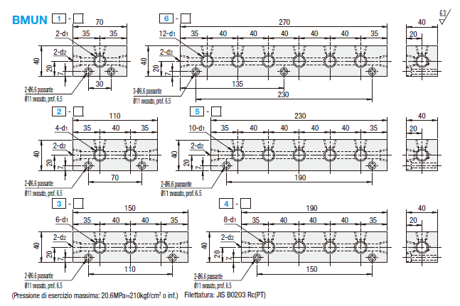 Collettori pneumatici/uscite su 2 lati/2 ingressi:Immagine relativa