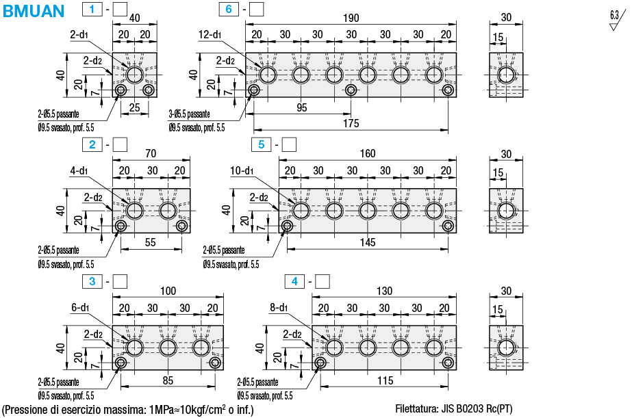 Collettori pneumatici/uscite su 2 lati/2 ingressi:Immagine relativa