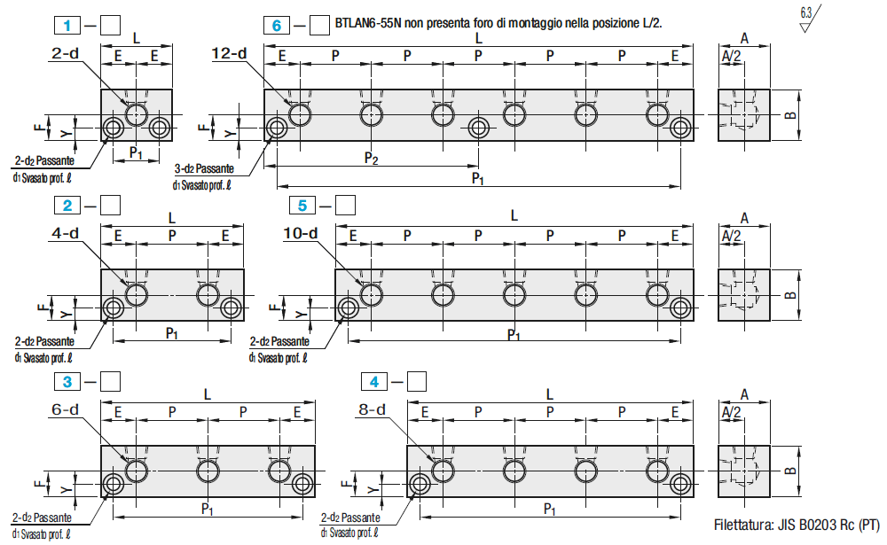 Blocchi Distributori/uscite su 2 lati, senza ingressi, montaggio verticale/orizzontale:Immagine relativa