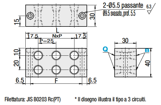 Collettori pneumatici/due file/uscite su 2 lati, senza ingressi:Immagine relativa