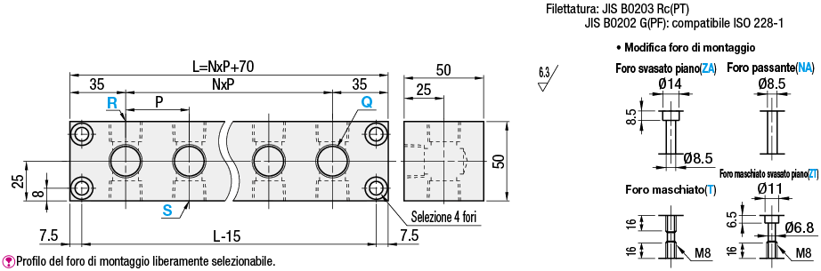 Collettori idraulici/per alta pressione/salvaspazio/uscite su 3 lati:Immagine relativa