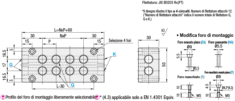 Blocchi collettore idraulici/pneumatici/foro passante laterale/foro superiore/Serie BMBW:Immagine relativa