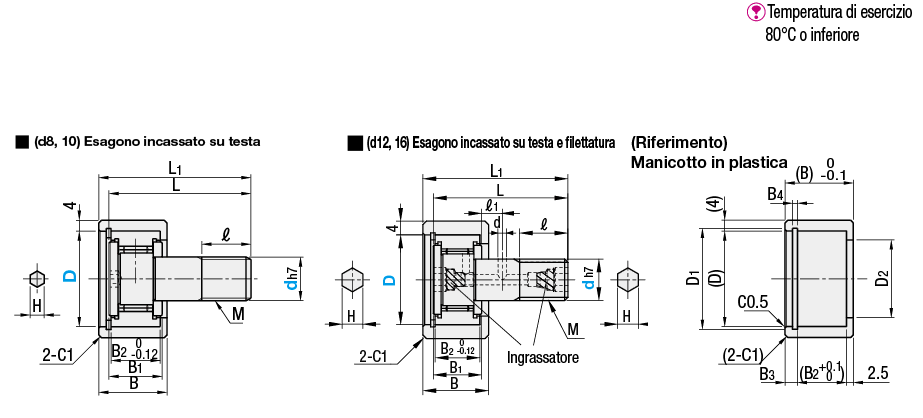 Perni folli/Con rullo in resina/foro esagonale/piatti/con anello di sicurezza:Immagine relativa