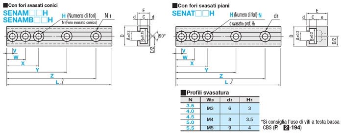 Rotaie per interruttori e sensori/Posizione fori dimensione L configurabile:Immagine relativa