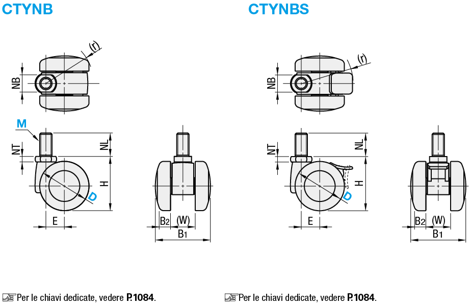 Ruote per attrezzature (ruote girevoli, ruote per mobili) / bulloni  filettati // Ø40 / 50 / CTYNB□ di MISUMI