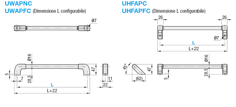 Maniglie tubolari/Diametro piccolo/Standard/Offset (in alluminio):Immagine relativa