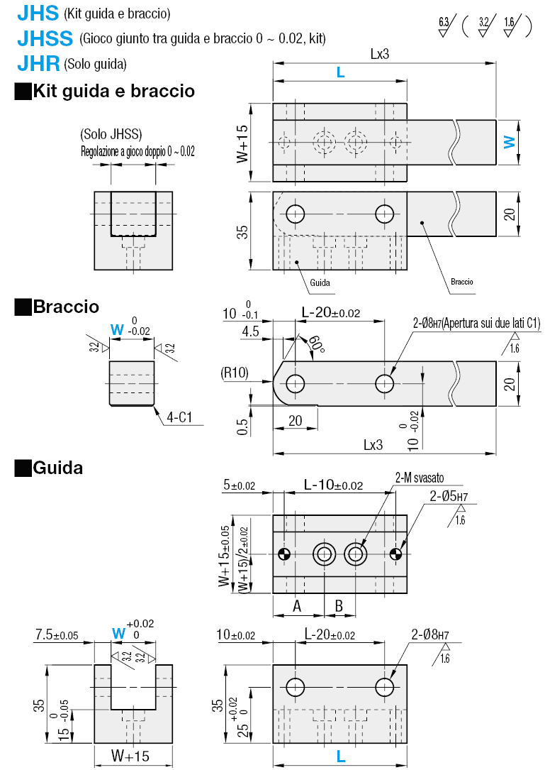 Elementi per maschere di controllo/Unità cerniera/spostamento orizzontale:Immagine relativa