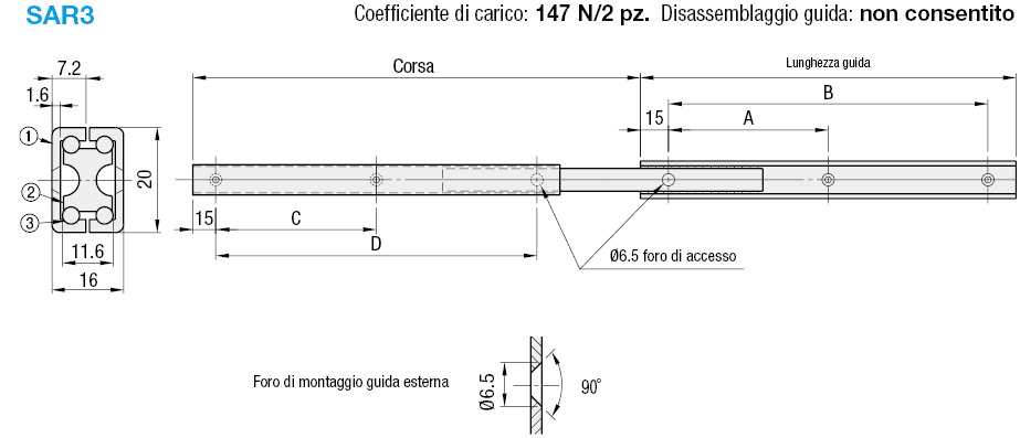 Guide telescopiche a tre passi/Carico leggero/In lega di alluminio:Immagine relativa