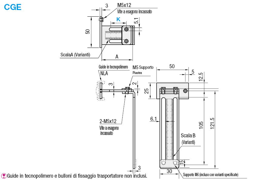 Staffe per rotaia/Rotaie in tecnopolimero regolabili con fori asolati:Immagine relativa