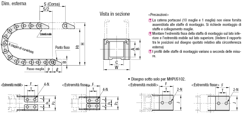 Catene portacavi/Con traversino richiudibile (catena portacavi + staffe di montaggio):Immagine relativa