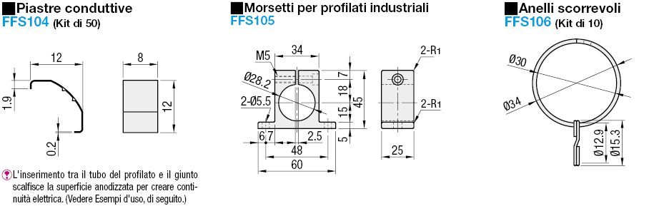 Morsetti/supporti per profilati industriali:Immagine relativa