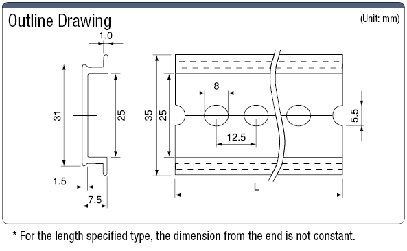 DIN Rail (Aluminum Model) Mounting Holes, 5.5 x 8 Long Hole:Related Image