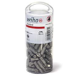 Wiha Set di inserti Standard 25 mm, Pozidriv (PZ2), 100 pz., 1/4", in confezione grande