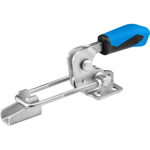 Horizontal Hook-Type Toggle Clamp with Blue Handle and  Safety Latch, 6848HSE