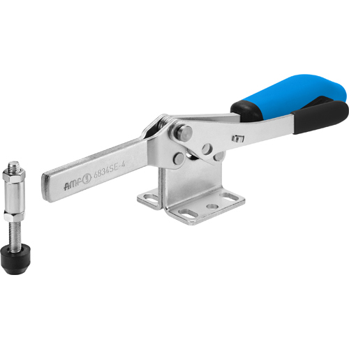 Horizontal Toggle Clamp with Blue Handle and Safety Latch, 6834SE