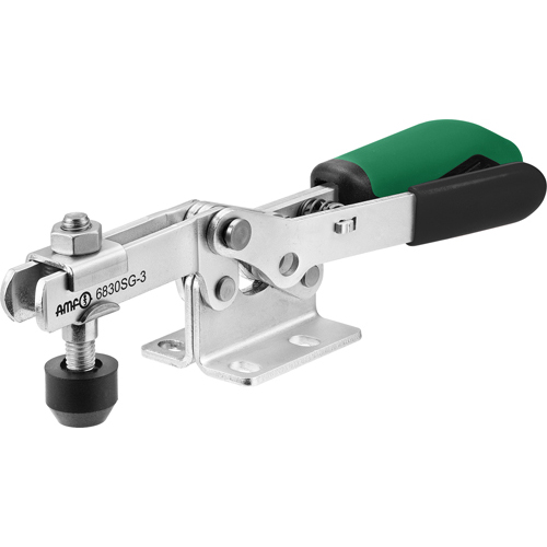 Horizontal Toggle Clamp with Green Handle and Safety Latch, 6830SG