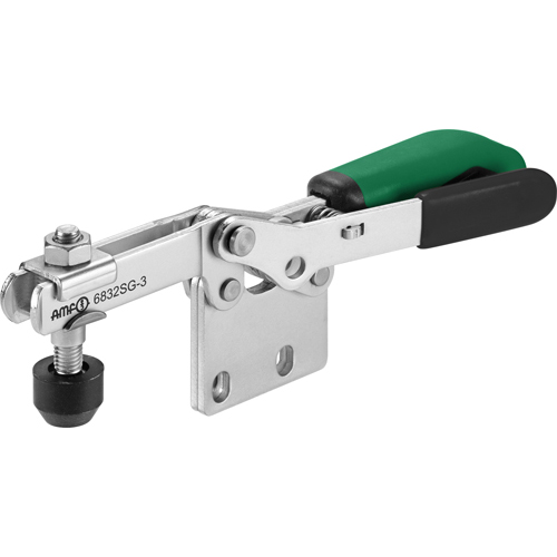 Horizontal Toggle Clamp with Green Handle and Safety Latch, 6832SG