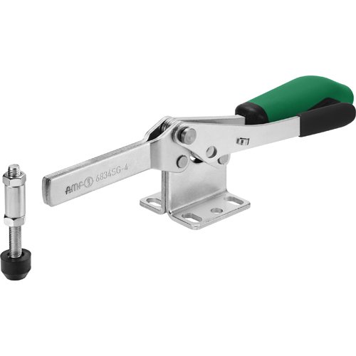 Horizontal Toggle Clamp with Green Handle and Safety Latch, 6834SG