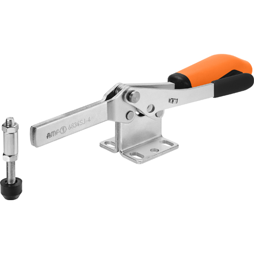 Horizontal Toggle Clamp with Orange Handle and Safety Latch, 6834SJ