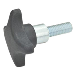 Hand knobs, Plastic, protruding steel bushing, threaded bolt, Steel 6335.4-TE-50-M10-45