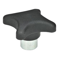 Hand knobs, Technopolymer, with protruding steel bushing 6335.2-80-B16-C