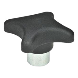 Hand knobs, Technopolymer, with protruding steel bushing