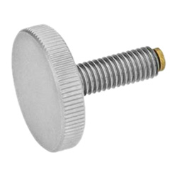 Stainless Steel-Flat knurled screws with brass / plastic pivot 653.10-M8-25-NI-KU